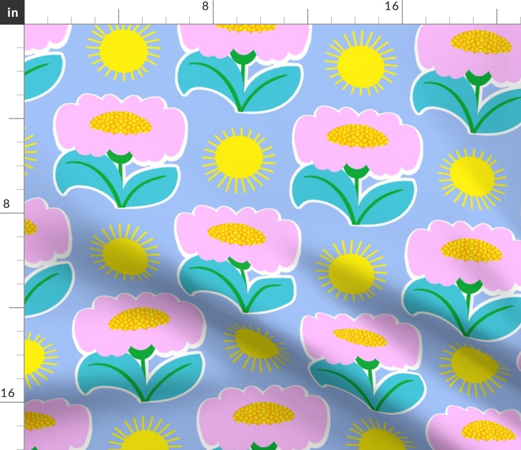 It’s Gonna Be Great Day! Fun Cheerful Daisy Flowers Pastel Pink And Blue With Bright Yellow Sunshine Pattern