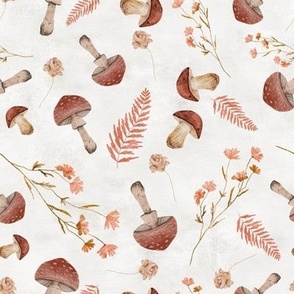 Mushroom botanica peach flower red mushroom textured background Cream