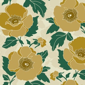 Block print floral in yellow and green