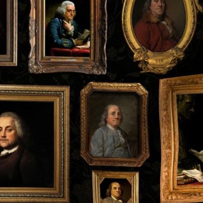 14" Benjamin Franklin- American President - Museum Wall Portraits Gold Frames - black