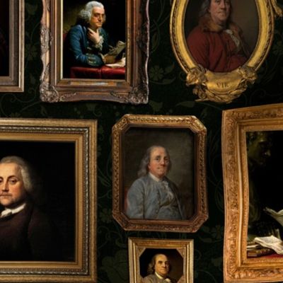 14" Benjamin Franklin- American President - Museum Wall Portraits Gold Frames - green