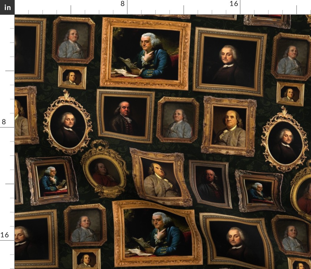 14" Benjamin Franklin- American President - Museum Wall Portraits Gold Frames - green