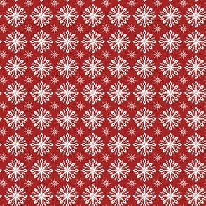 White Snowflakes on a Christmas Red Background Small Scale