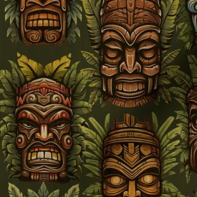 WICKED TIKI - VINTAGE COLORS ON MOSSY GREEN, MEDIUM SCALE