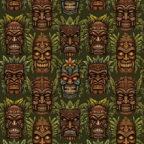 WICKED TIKI - VINTAGE COLORS ON MOSSY GREEN, MEDIUM SCALE