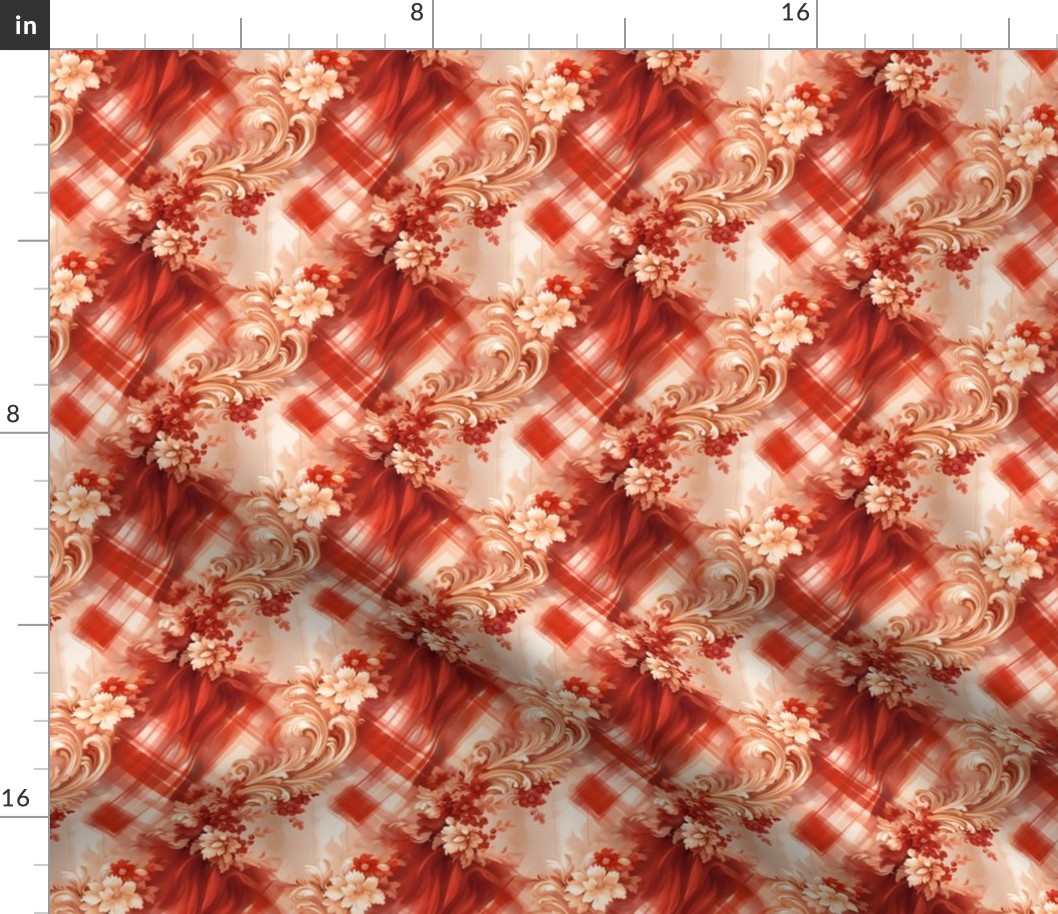 Red & Tan Floral Rococo - small