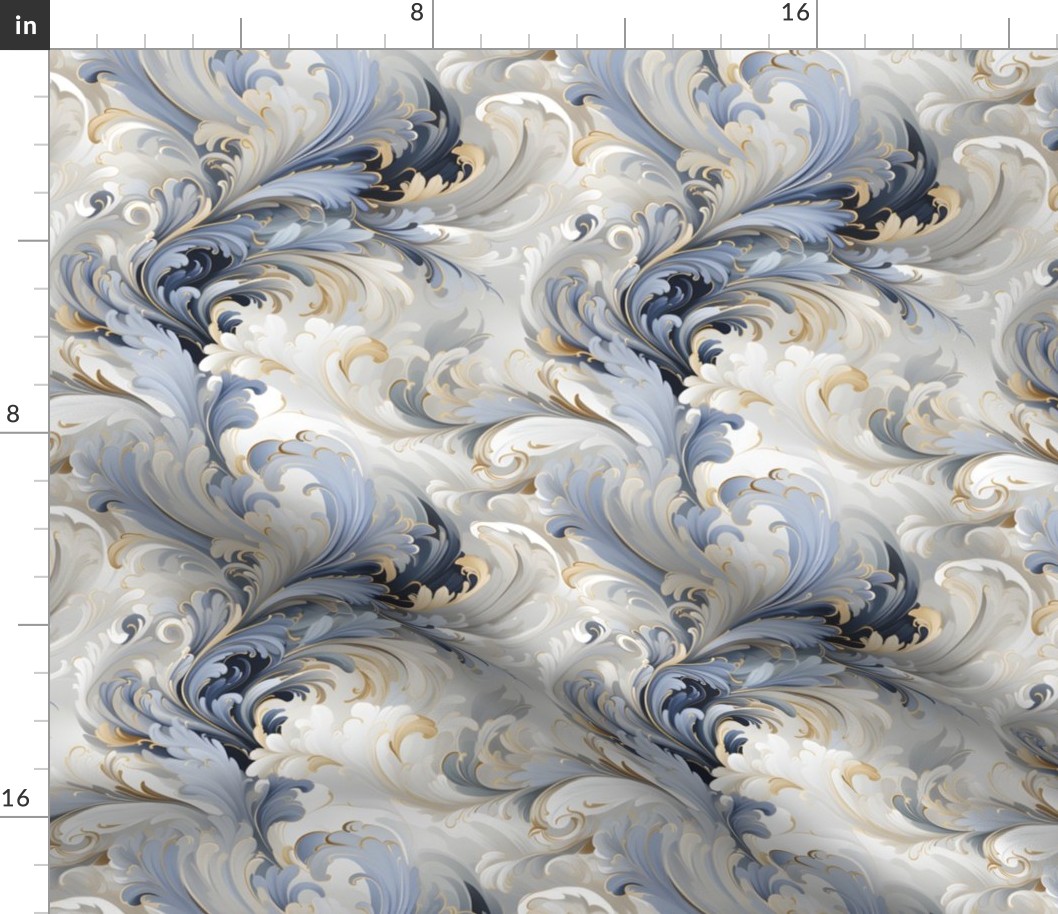 Blue, Ivory & Gold Rococo - medium