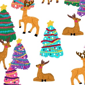 Boho Reindeer and Mistletoe, Christmas Nutcrackers, Christmas Trees, Holiday Tinsel on White