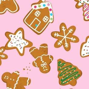 Santa Christmas Cookies, Boho Gingerbread Man, Holiday Cookies on Pink