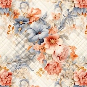 Blue & Pink Floral on Plaid - small