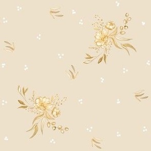 Golden Florals on Beige / Dots / Peony