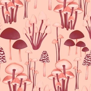 Mellow Mushrooms in Pink, Fungi in Retro Poster Pink