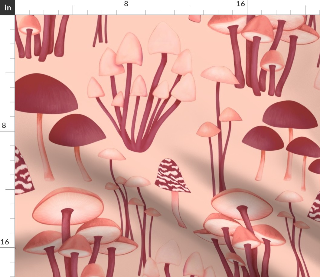 Mushrooms in Pink and Red, Vintage Vibe