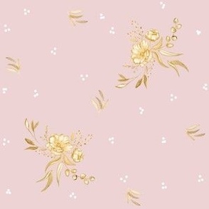 Gold Flowers on Blush Pink / Dots / Peony / Leaves