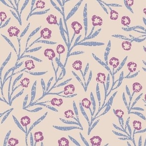 whimsical victorian pastel Flower Buds, lilac lavender and periwinkle MED 12"x12" repeat