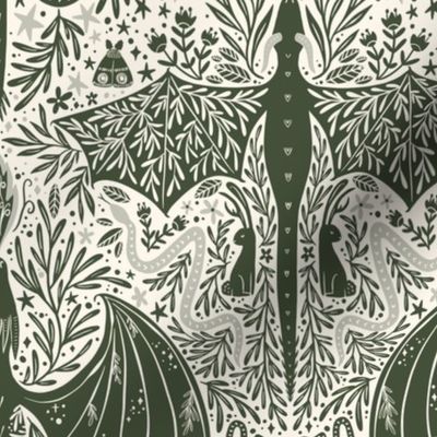 Maximalist Folk Dragons and Enchanted Forest Friends - Green Light 1 - medium 