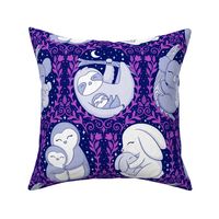  Mother’s love, Mother’s Day design  purple and dark blue - cute animals  - bunny - koala - penguin - sloth - home decor - party - floral.