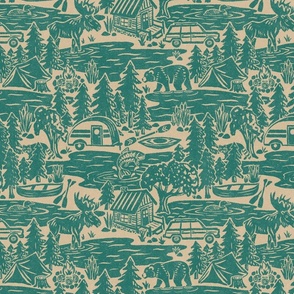 North Country Summer - 12" large - vintage teal and oatmeal 