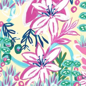 CT2558 Tropical Imaginary Garden Pink Navy Large Scale