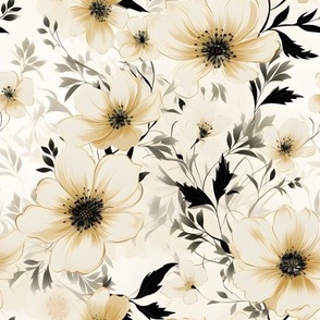 Ivory & Black Floral - medium