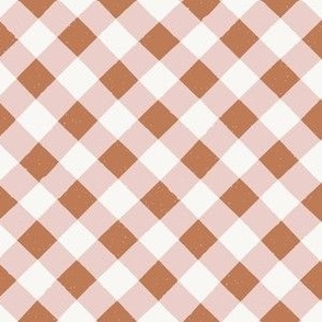 Cosy Cottage Diagonal Gingham Check in Pink Cinnamon