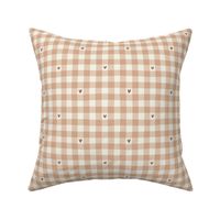 Gingham with Hearts | Valentine's Day Check in Warm Peachy Beige 