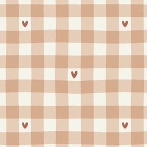 Gingham with Hearts | Valentine's Day Check in Warm Peachy Beige 