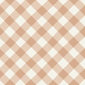 Cosy Cottage Diagonal Gingham Check in Warm Peachy Beige 