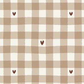Gingham with Hearts | Neutral  Valentine's Day Check in Soft Warm Earth Tones 