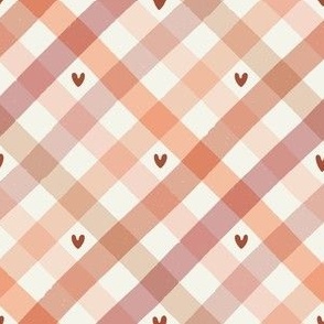 Multicoloured Diagonal Gingham with Hearts| Valentine's Day  Check in Soft Pastel Colours 