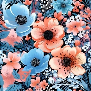 Blue & Orange Floral - medium
