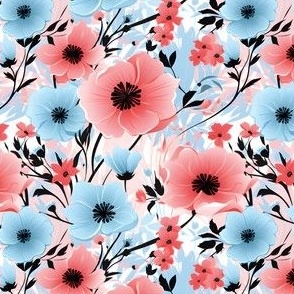 Pink, Blue & Black Floral - small