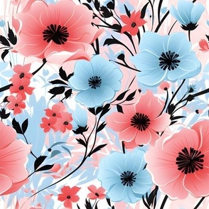 Pink, Blue & Black Floral - medium