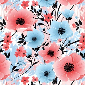 Pink, Blue & Black Floral - large
