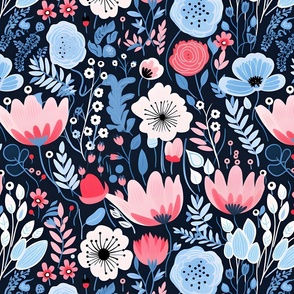 Pink, Blue & White Floral - large