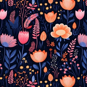 Pink, Orange & Blue Floral - large
