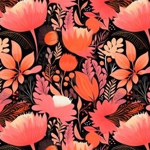 Pink & Orange Florals on Black - small