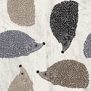 (L) Hedgehog Block Print // Gray, Tan, and Black on Grunge Ivory