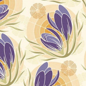 Apricity: Sunny Spring Crocus, Large Scale - Purple, Yellow, Green