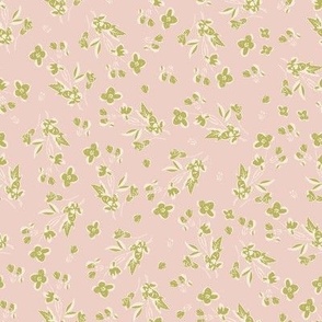 DITSY BLUSH FLORAL WITH ECRU AND LEAF GREEN BLOCK PRINT
