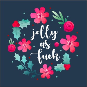 18x18 Panel Jolly as Fuck Sarcastic Sweary Christmas on Navy for DIY Throw Pillow Cushion Cover Tote Bag