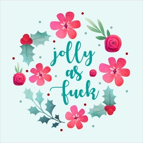 18x18 Panel Jolly as Fuck Sarcastic Sweary Christmas on Ice Blue for DIY Throw Pillow Cushion Cover Tote Bag