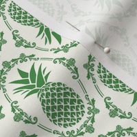 Medium Scale Pineapple Fruit Damask Kelly Green on Ivory