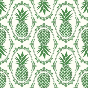 Large Scale Pineapple Fruit Damask Kelly Green on Ivory