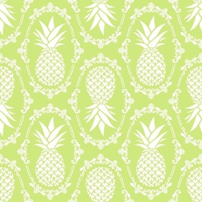 Large Scale Pineapple Fruit Damask White on Honeydew