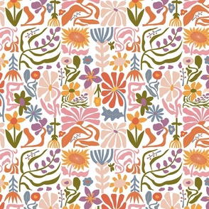 Vintage Abstract Matisse Inspired Colorful Muted Summertime Flowers 
