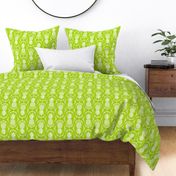 Large Scale Pineapple Fruit Damask White on Lime Green