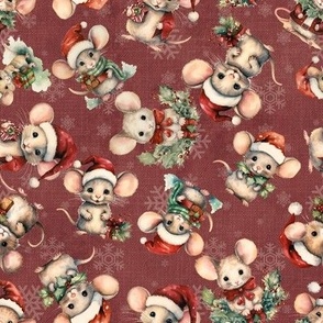 Christmas Mice Mouse Holiday Mice Merry Mice textured background deep red