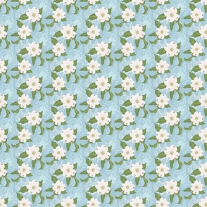 Dogwood Florals on Baby Blue and Ecru White_Mini Micro