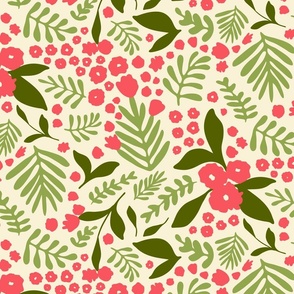 Packed Pink Flowers with Green Leaves on Light Background // Medium
